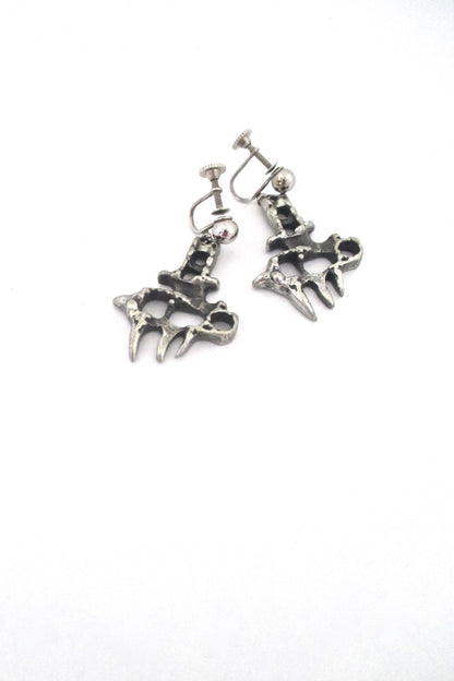 Guy Vidal Canada vintage brutalist pewter openwork drop earrings
