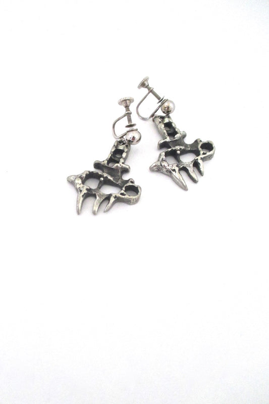 Guy Vidal Canada vintage brutalist pewter openwork drop earrings