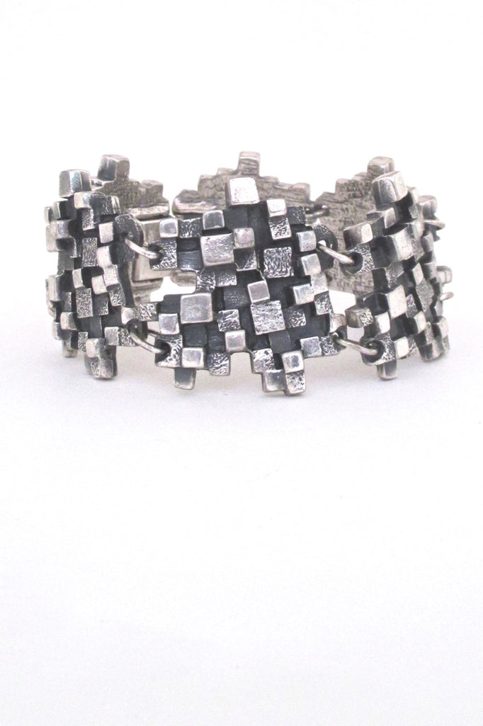 Guy Vidal Canada vintage brutalist pewter textured cubes panel link bracelet 1960s 1970s