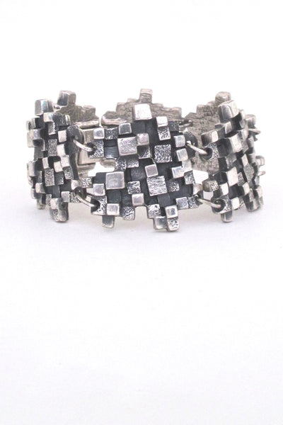 Guy Vidal Canada vintage brutalist pewter textured cubes panel link bracelet 1960s 1970s