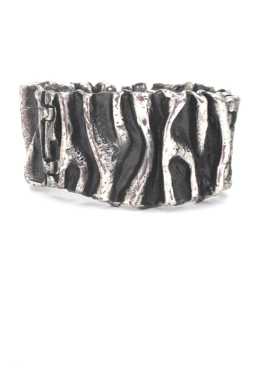 Guy Vidal Canada large brutalist pewter gathered folds hinged bracelet