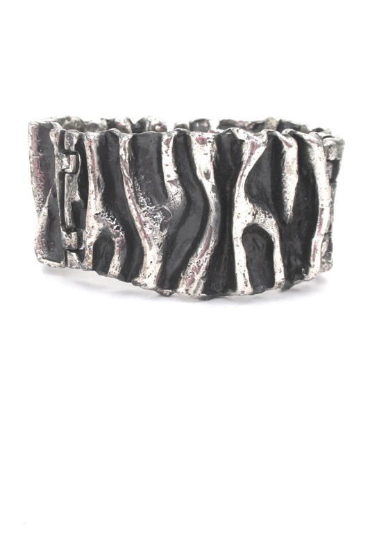 Guy Vidal Canada large brutalist pewter gathered folds hinged bracelet