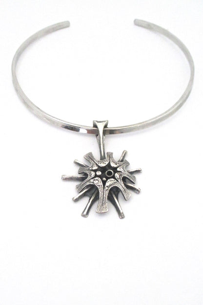 Guy Vidal Canada vintage brutalist pewter starburst choker pendant necklace