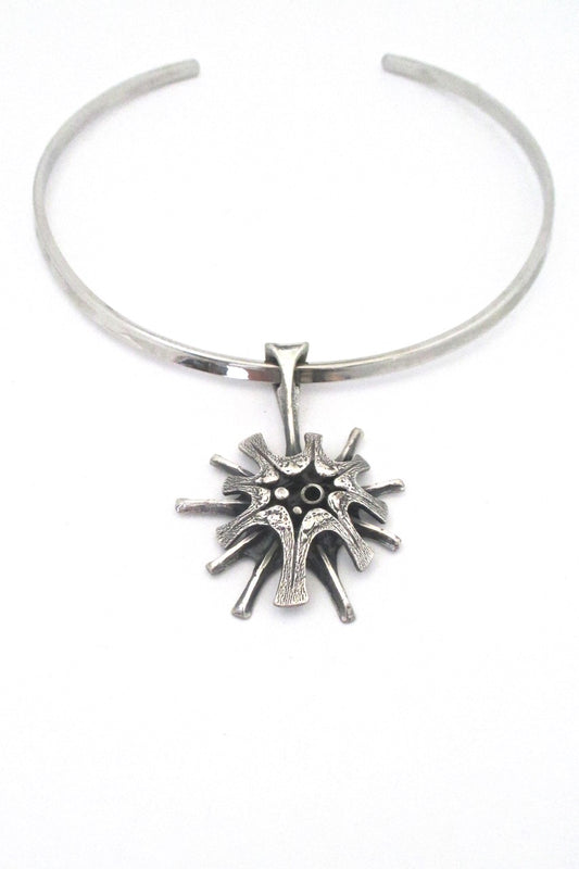 Guy Vidal Canada vintage brutalist pewter starburst choker pendant necklace