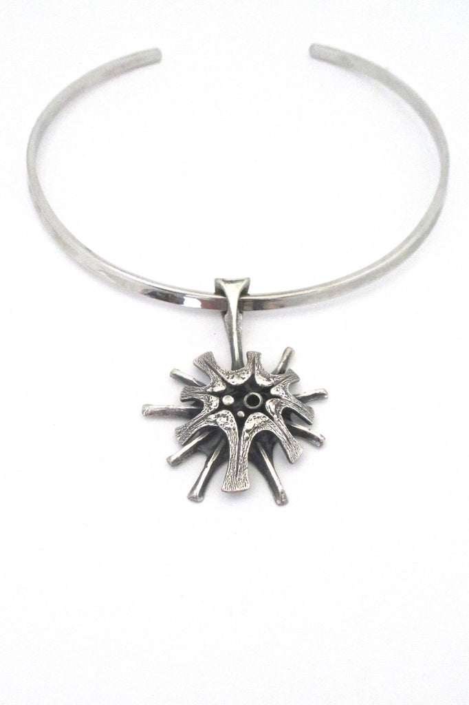 Guy Vidal Canada vintage brutalist pewter starburst choker pendant necklace