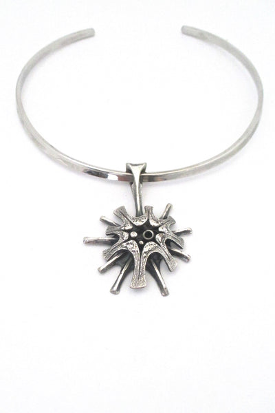Guy Vidal Canada vintage brutalist pewter starburst choker pendant necklace