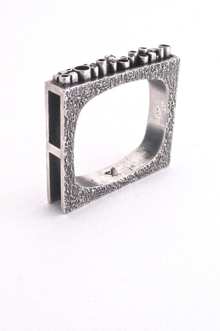 Guy Vidal Canada vintage rare brutalist pewter square bangle bracelet mid century Modernist jewelry design