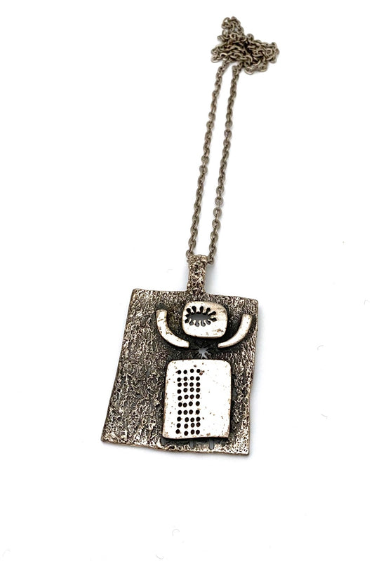 Guy Vidal Canada vintage brutalist pewter open mind open heart pendant necklace