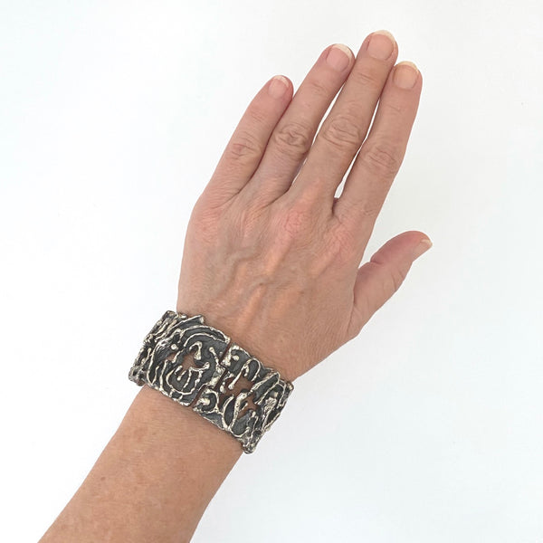 Guy Vidal heavily textured wide hinged bracelet