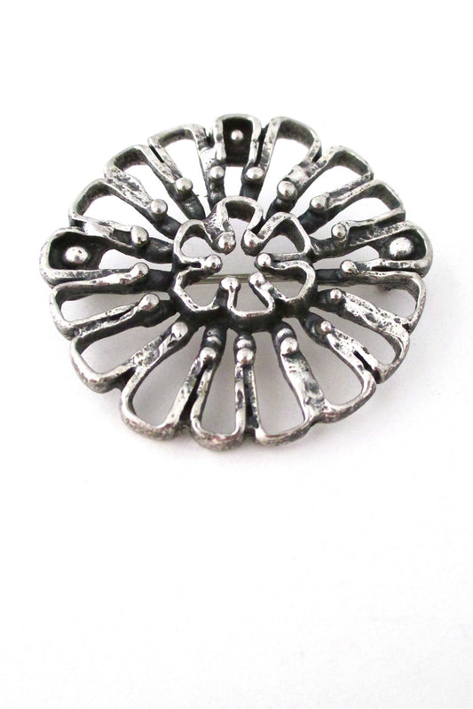 Guy Vidal Canada vintage brutalist pewter atomic daisy brooch