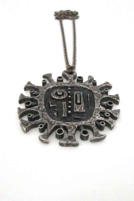 Guy Vidal Canada brutalist pewter 'cityscape' large pendant necklace