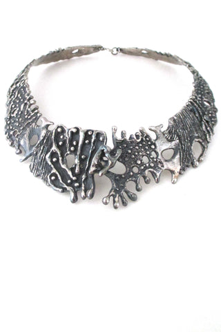 Guy Vidal Canada brutalist pewter large neck piece in original box