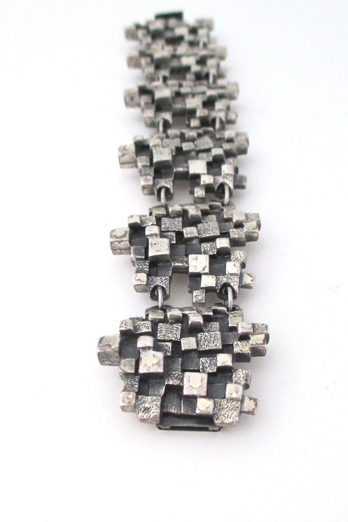 Guy Vidal Canada brutalist pewter cubes link vintage modernist bracelet