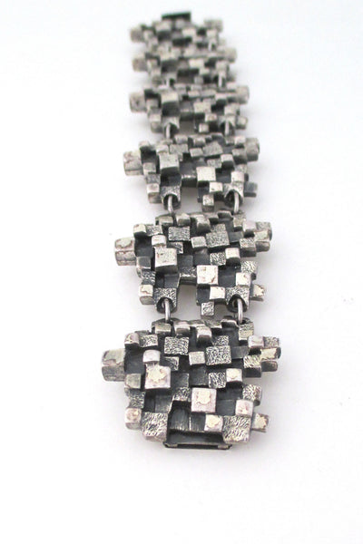 Guy Vidal Canada brutalist pewter cubes link vintage modernist bracelet