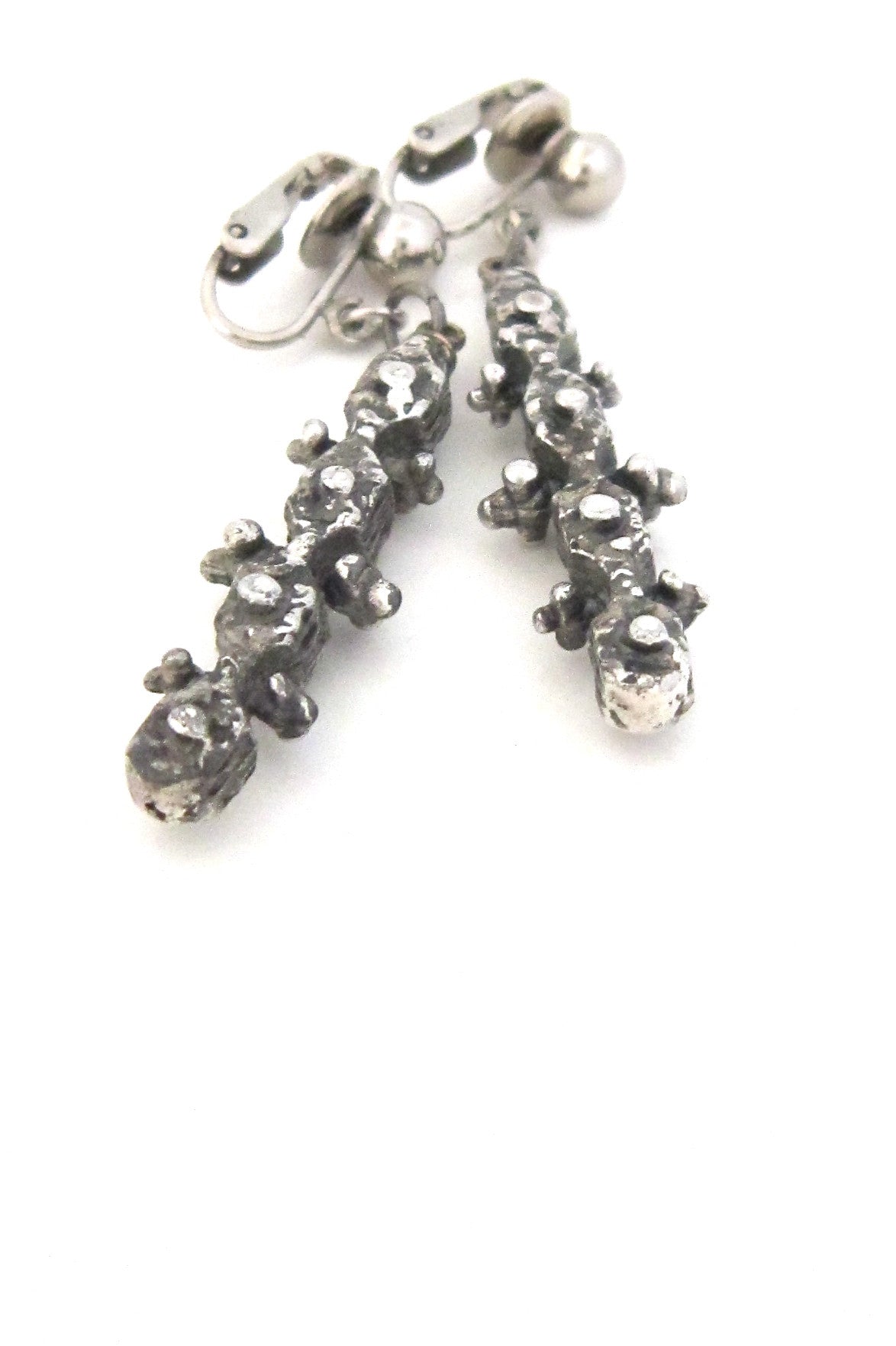 Guy Vidal Canada brutalist pewter knobbly drop earrings
