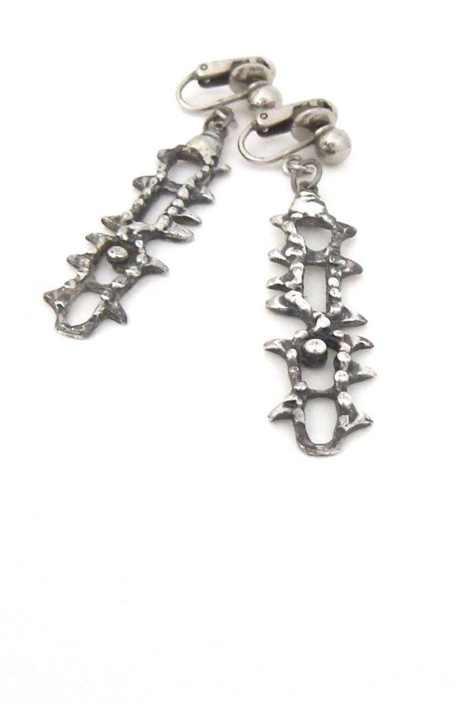 Guy Vidal Canada brutalist pewter knobbly windows drop earrings