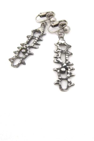 Guy Vidal Canada brutalist pewter knobbly windows drop earrings