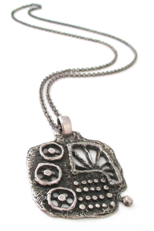 Guy Vidal Canada large brutalist pewter cogs pendant necklace