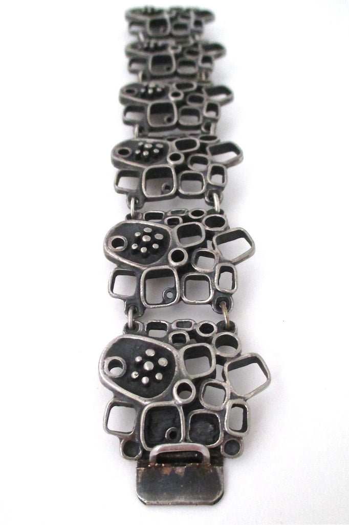 Guy Vidal Canada vintage brutalist pewter large windows & pods link bracelet