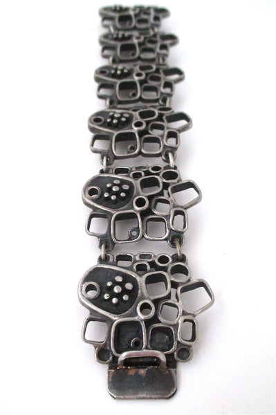 Guy Vidal Canada vintage brutalist pewter large windows & pods link bracelet