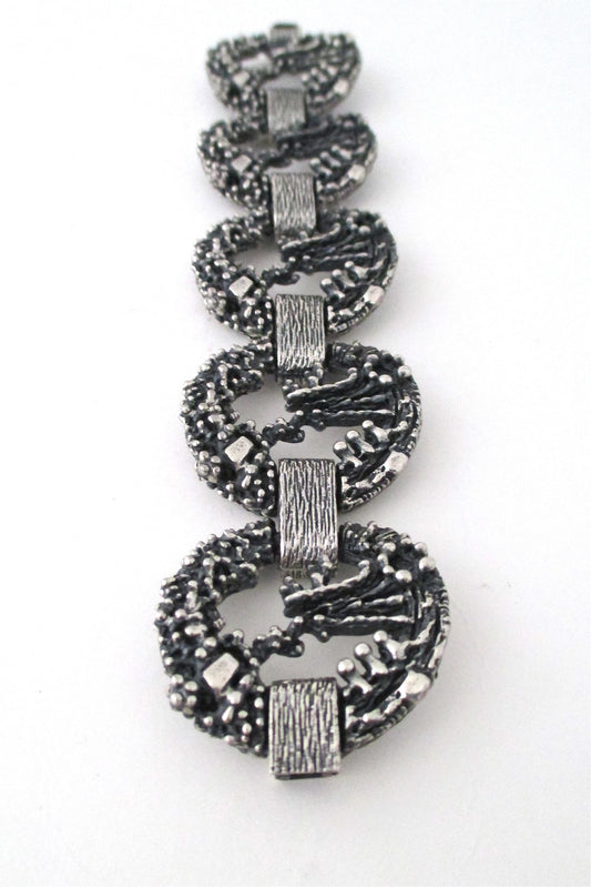 Guy Vidal Canada vintage brutalist pewter open circles bracelet