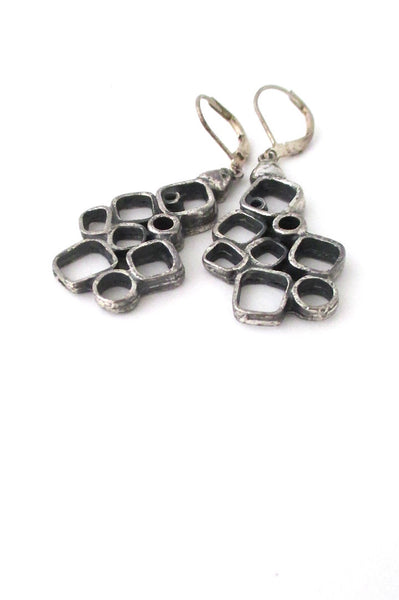 Guy Vidal Canada vintage brutalist pewter squares & circles drop earrings