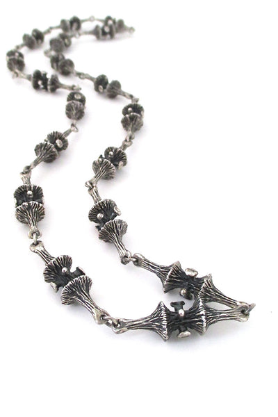 Guy Vidal Canada brutalist pewter long link trumpet lichen chain necklace