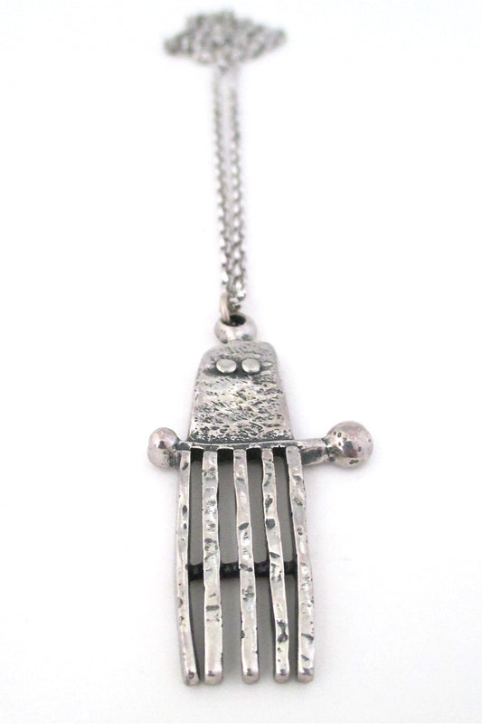 Guy Vidal Canada vintage pewter brutalist ghost pendant necklace