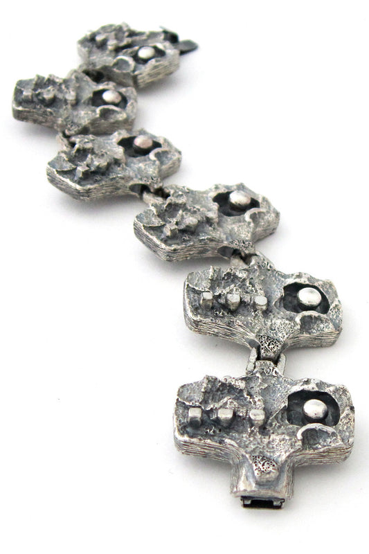Guy Vidal Canada vintage brutalist pewter cubes and spheres link bracelet