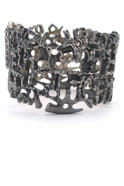Guy Vidal Canada vintage brutalist pewter hinged bracelet with pin closure