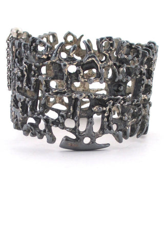 Guy Vidal Canada vintage brutalist pewter hinged bracelet with pin closure