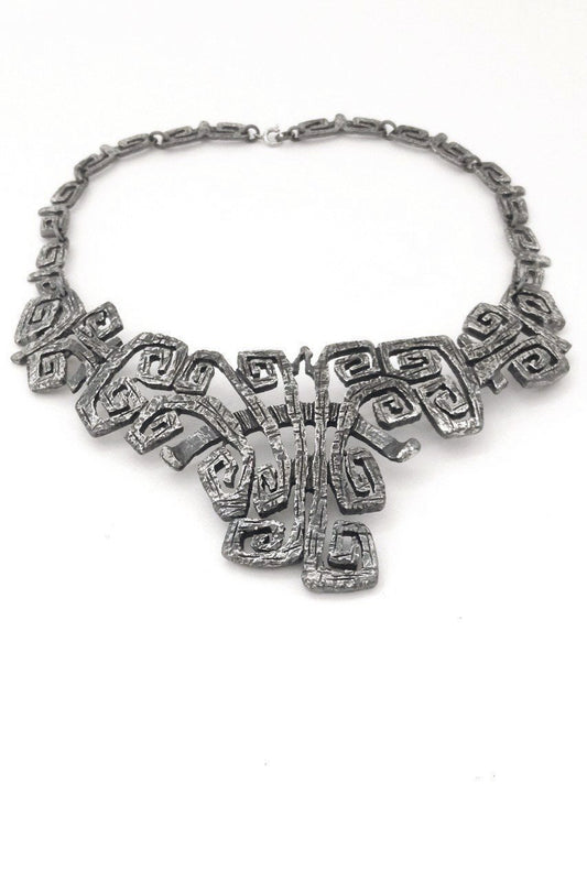 Guy Vidal Canada vintage brutalist pewter large bib necklace choker