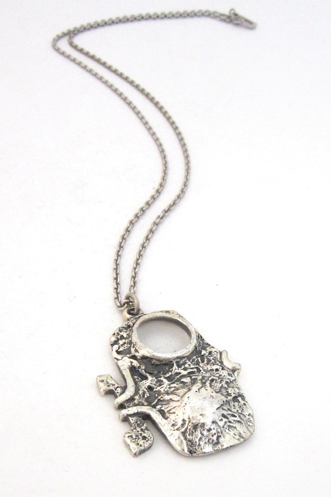Guy Vidal Canada vintage pewter brutalist fish pendant necklace