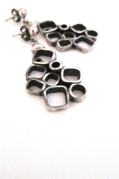 Guy Vidal Canada brutalist pewter circles and squares drop earrings