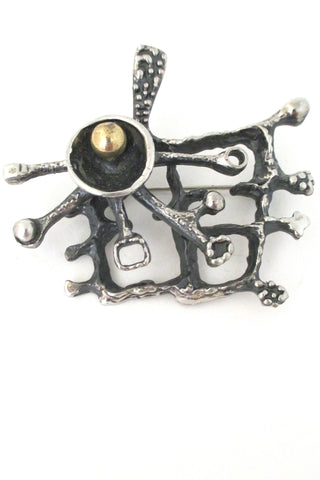Guy Vidal Canada vintage brutalist pewter brass sphere sculptural layered brooch