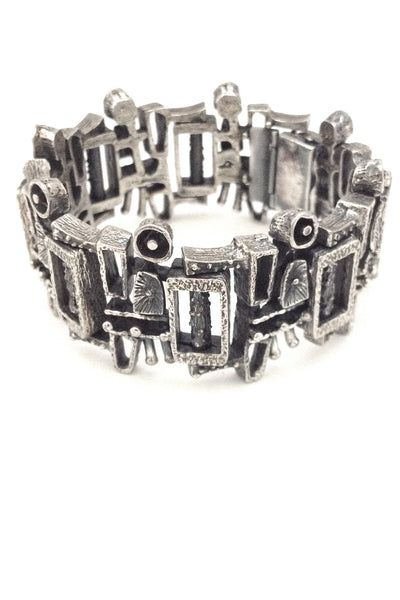 Guy Vidal Canada vintage brutalist pewter complex surfaces link bracelet