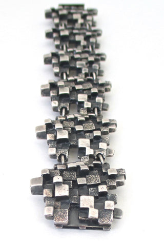 Guy Vidal Canada vintage brutalist pewter cubes panel link bracelet