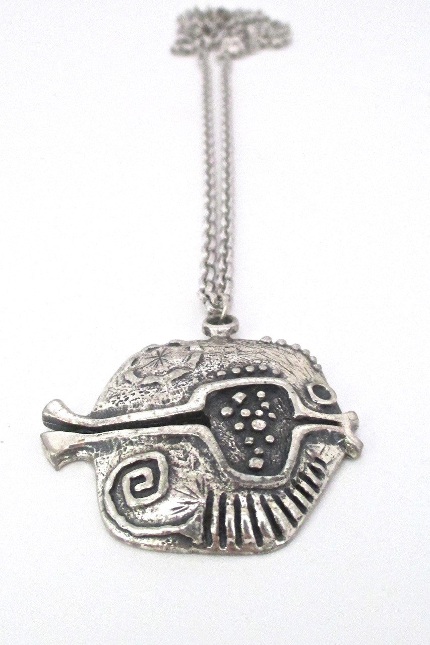 Guy Vidal Canada vintage brutalist pewter fish pendant necklace