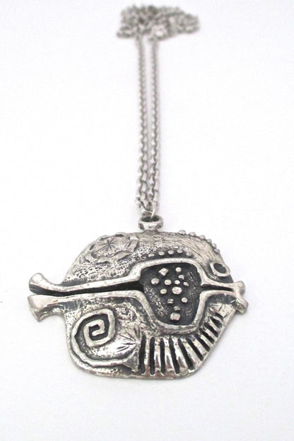 Guy Vidal Canada vintage brutalist pewter fish pendant necklace