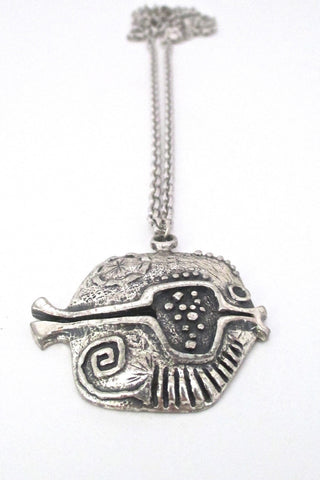 Guy Vidal Canada vintage brutalist pewter fish pendant necklace