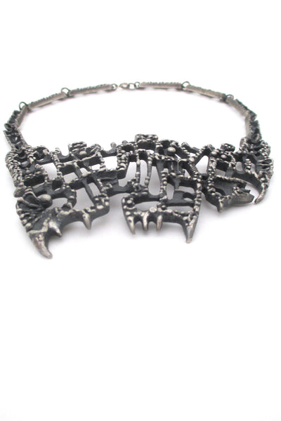 Guy Vidal Canada large vintage brutalist pewter bib necklace