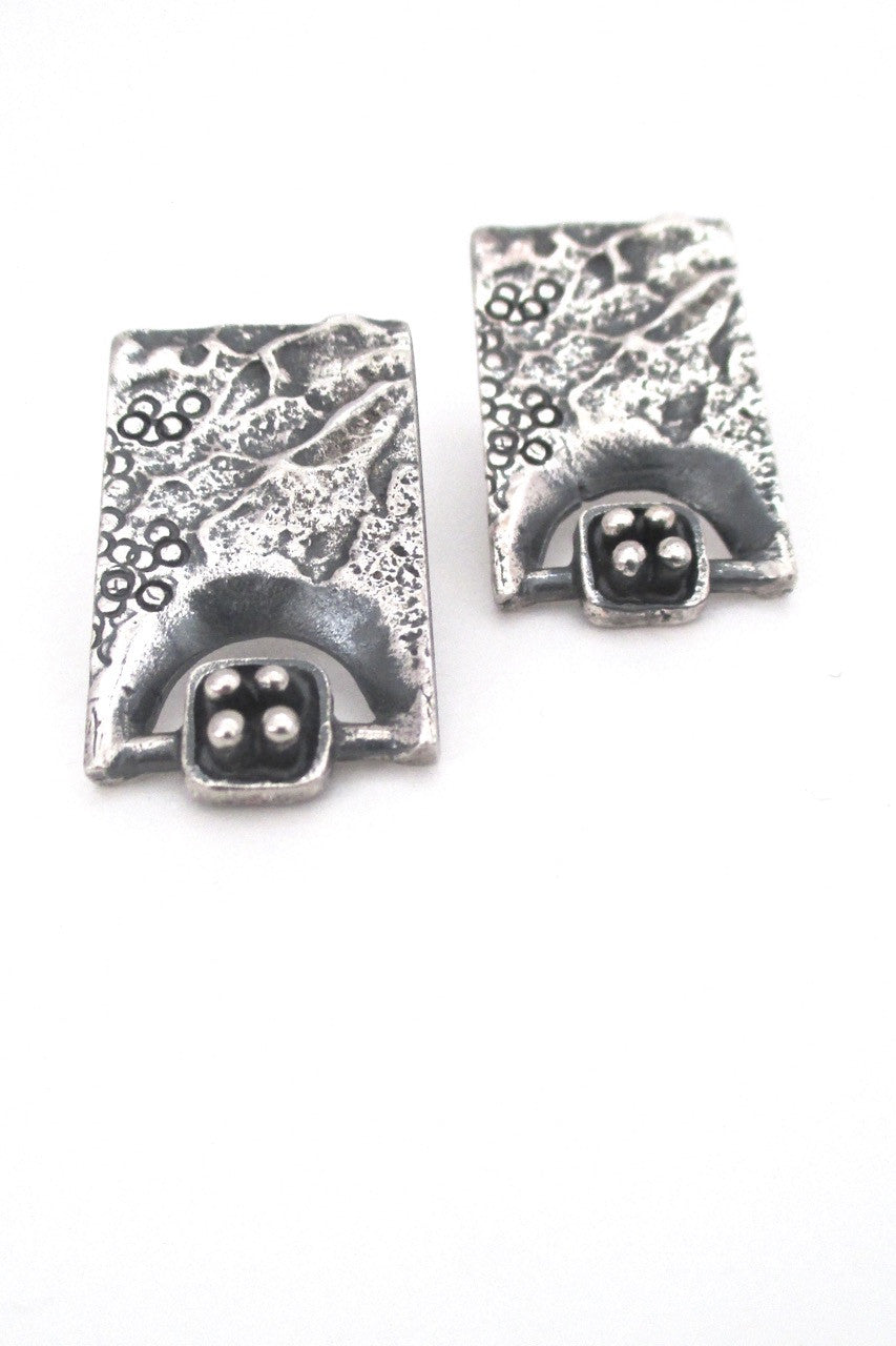Guy Vidal Canada vintage brutalist pewter large rectangular pierced earrings