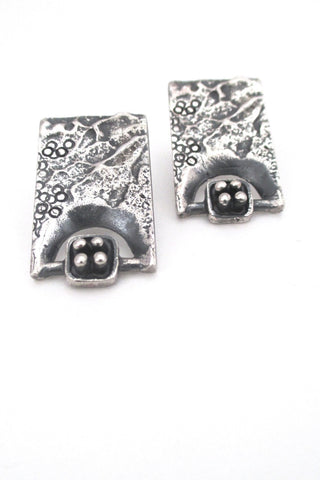 Guy Vidal Canada vintage brutalist pewter large rectangular pierced earrings