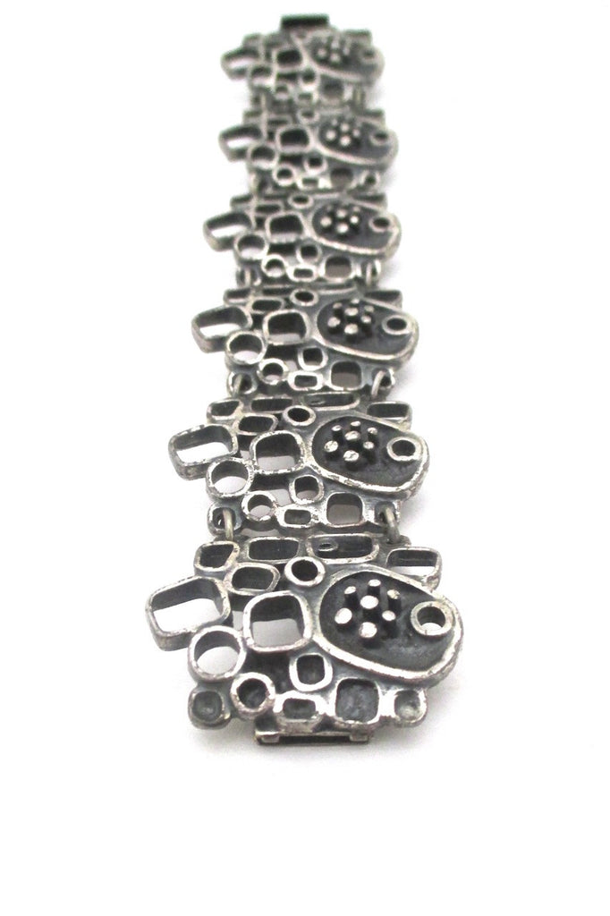 Guy Vidal Canada vintage brutalist pewter large windows & pods link bracelet 1970s