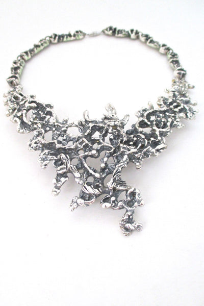 detail Guy Vidal Canada vintage mid century brutalist pewter large neck piece bib necklace