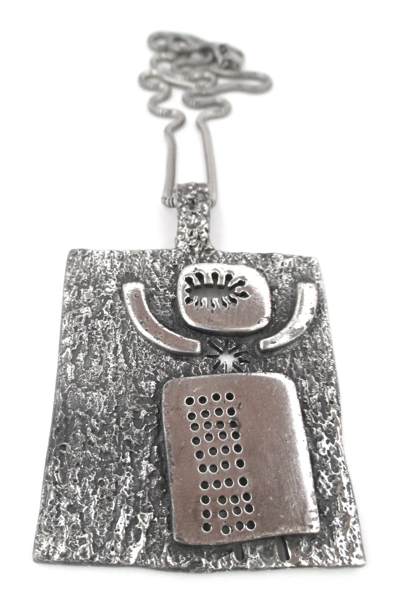 Guy Vidal Canada vintage brutalist pewter open heart open mind pendant necklace