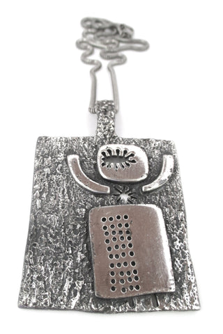 Guy Vidal Canada vintage brutalist pewter open heart open mind pendant necklace