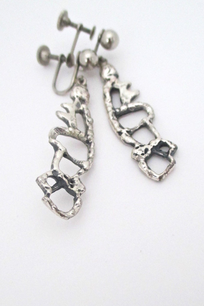 Guy Vidal Canada vintage brutalist pewter openwork drop earrings