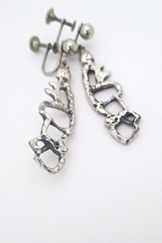 Guy Vidal Canada vintage brutalist pewter openwork drop earrings