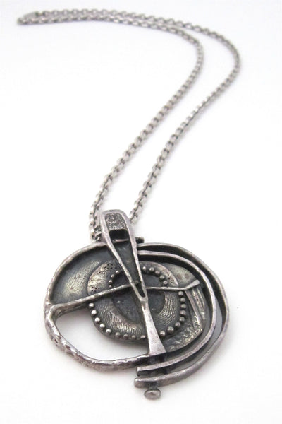 Guy Vidal Canada brutalist openwork pewter pendant necklace